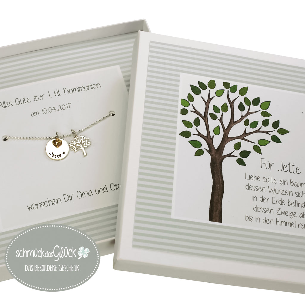 Taufkette für Mädchen mit Baum Silber Gold Kommunion Konfirmation