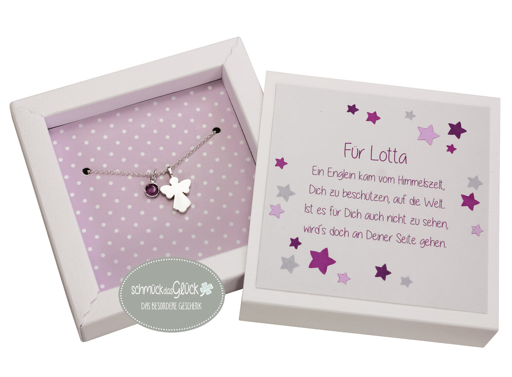 Schutzengel Kette mit Geburtsstein Geschenk zur Taufe Geburt Kommunion Konfirmation Taufschmuck