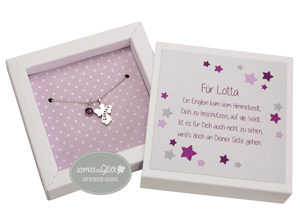 Schutzengel Kette mit Geburtsstein Geschenk Patenkind zur Taufe Geburt Kommunion Konfirmation