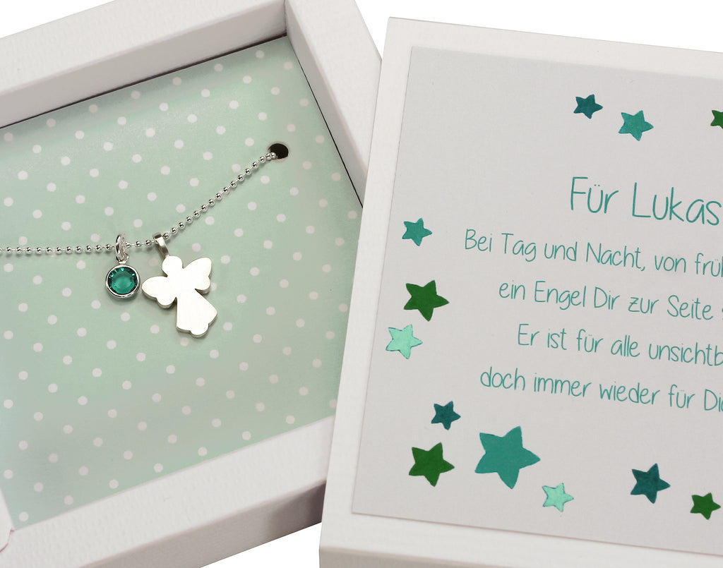 Taufkette mit Schutzengel und Geburtsstein Kette für Kinder zur Geburt Taufe Kommunion Konfirmation